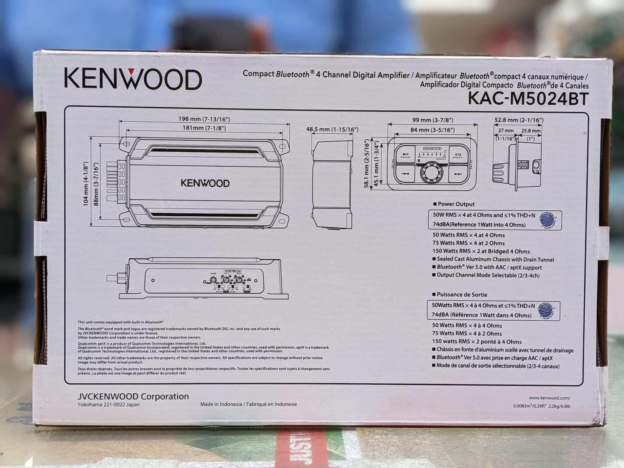 Kenwood KAC-M5024BT - Compact 4-channel powersports/marine amplifier with Bluetooth® connectivity — 50 watts RMS x 4