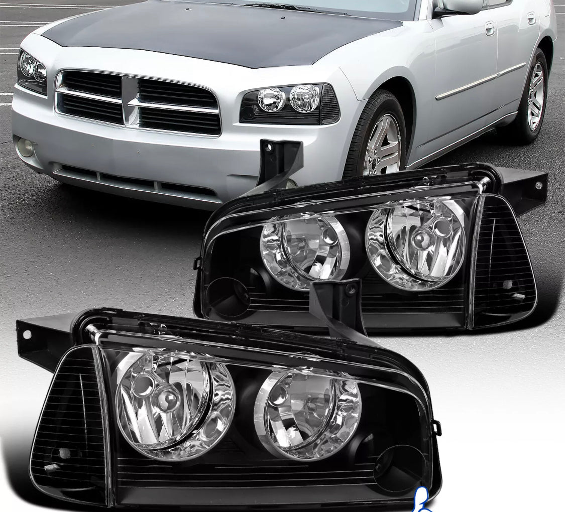 2006-2010 06-10 Dodge Charger Black Headlights Replacement w/ Corner Lamps