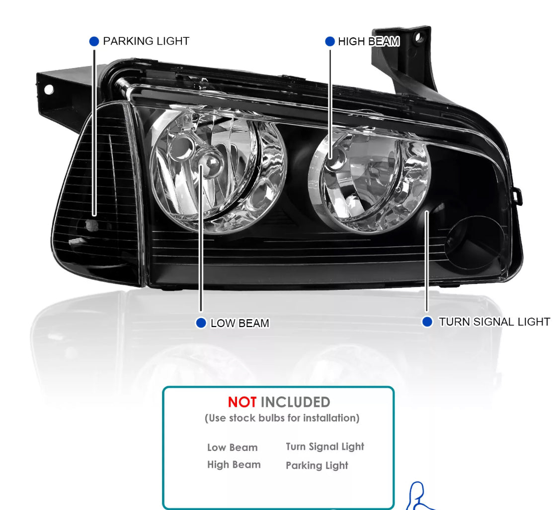 2006-2010 06-10 Dodge Charger Black Headlights Replacement w/ Corner Lamps