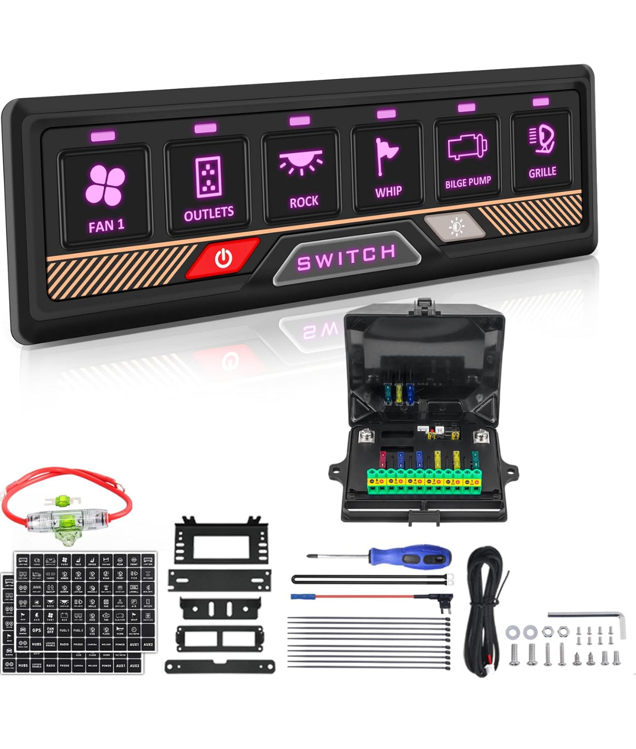 ECA Switch Panel with Bluetooth RGB 6 Gang for Truck Car ATV Waterproof