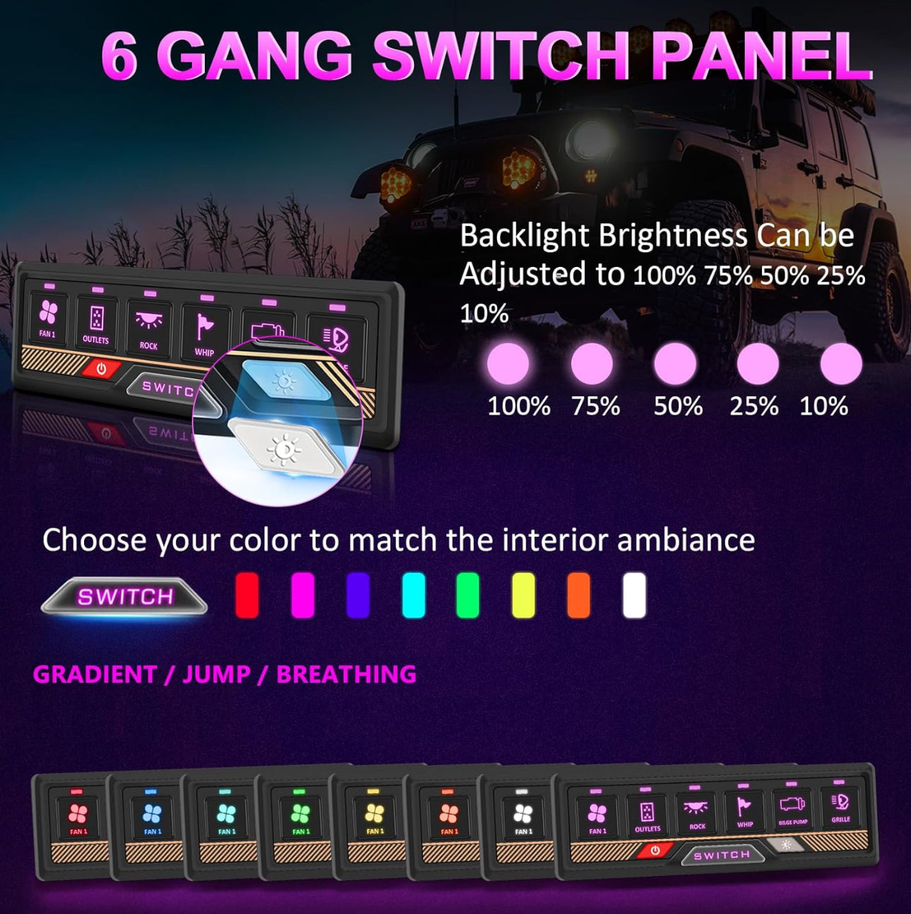 ECA Switch Panel with Bluetooth RGB 6 Gang for Truck Car ATV Waterproof