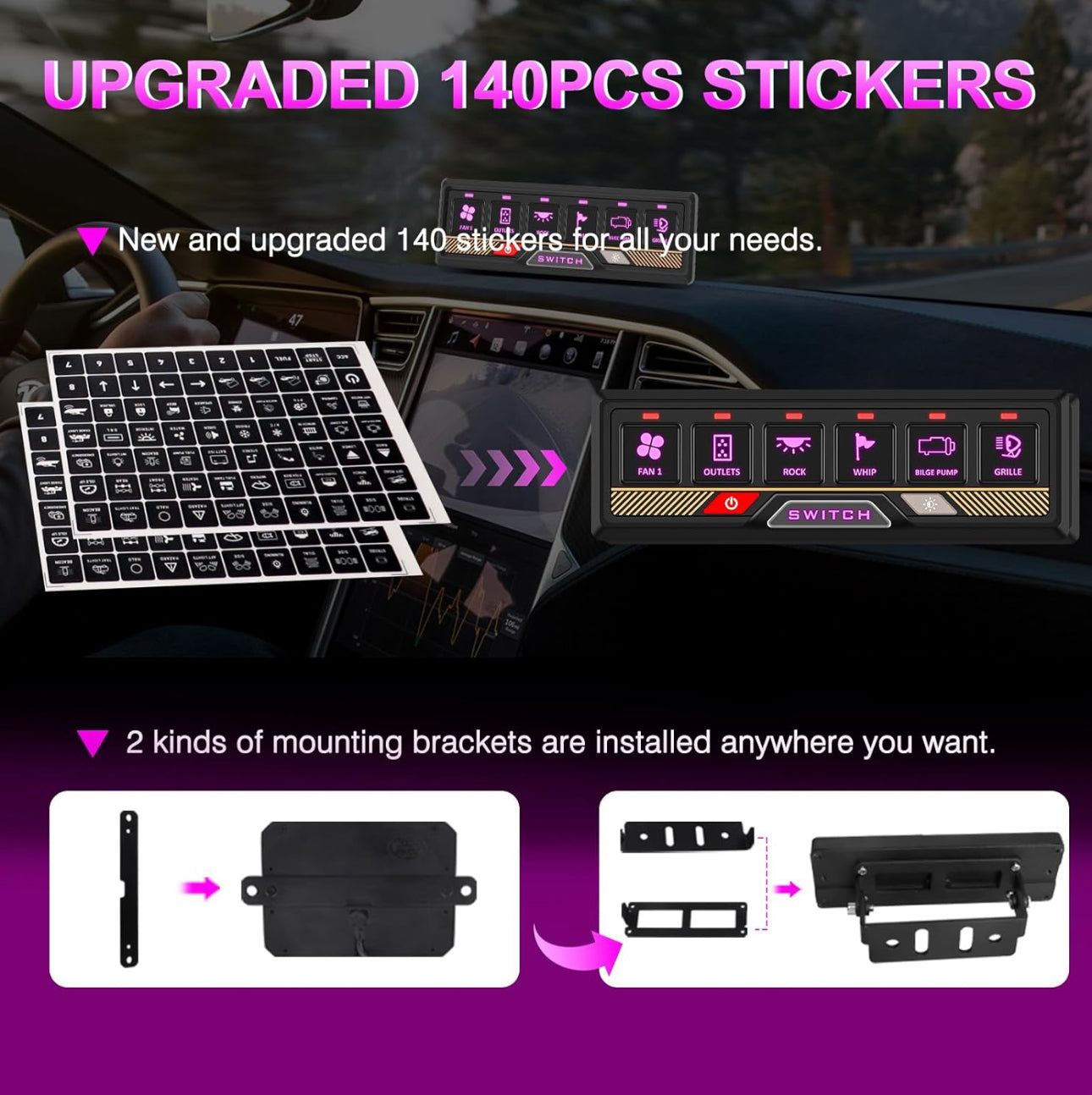 ECA Switch Panel with Bluetooth RGB 6 Gang for Truck Car ATV Waterproof
