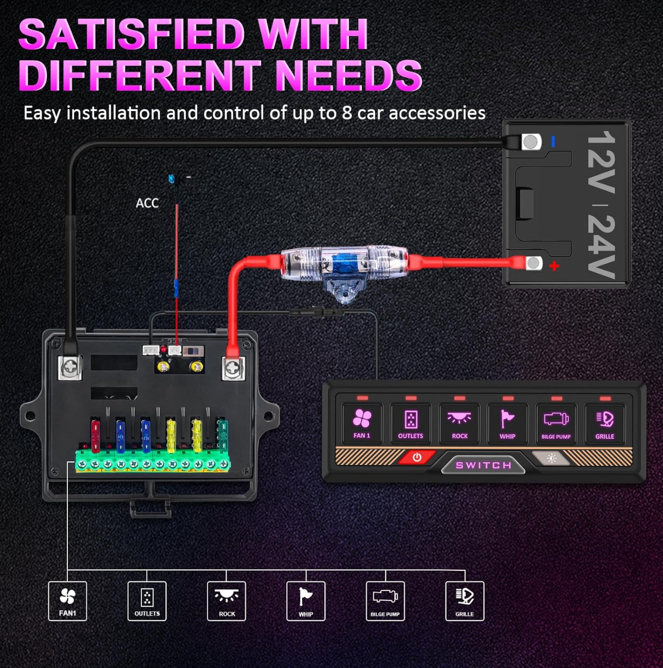 ECA Switch Panel with Bluetooth RGB 6 Gang for Truck Car ATV Waterproof