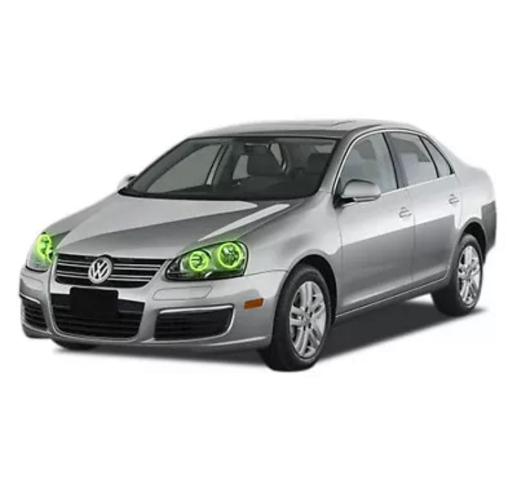 2005 - 2010 Volkswagen Jetta Headlights with RGB Color Changing Halos Pre-Built Headlights Assemby