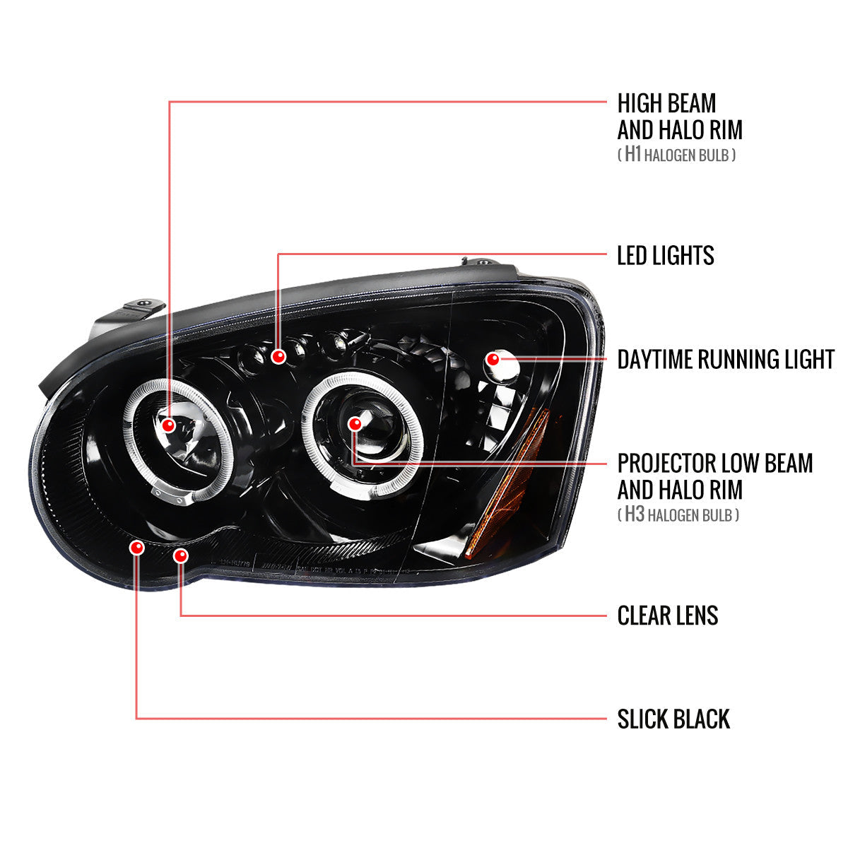 Spec-D 04-05 Impreza Halo LED Projector Headlights Black