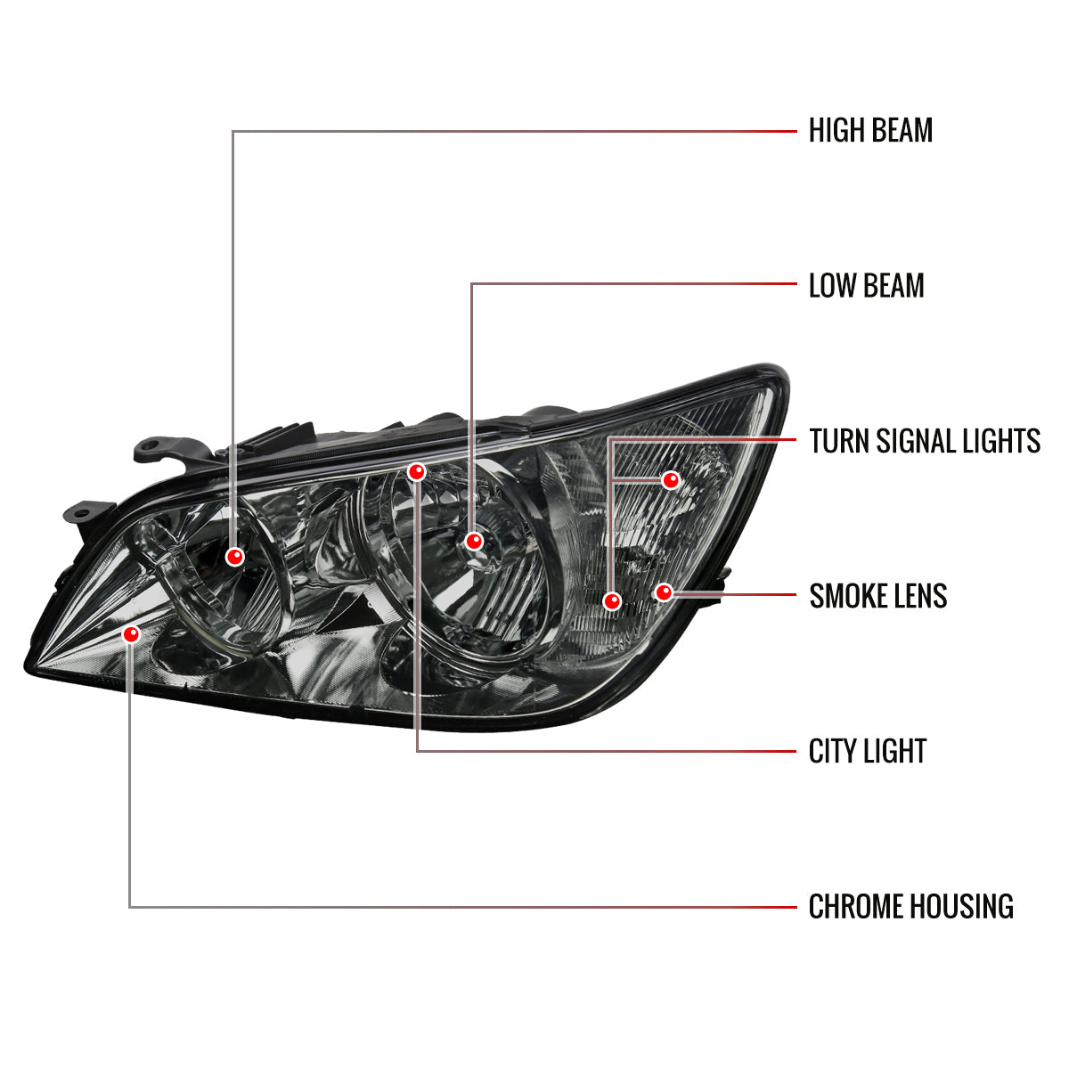 Spec-D 01-05 Lexus IS300 Crystal Headlights OEM Style Chrome/Smoked