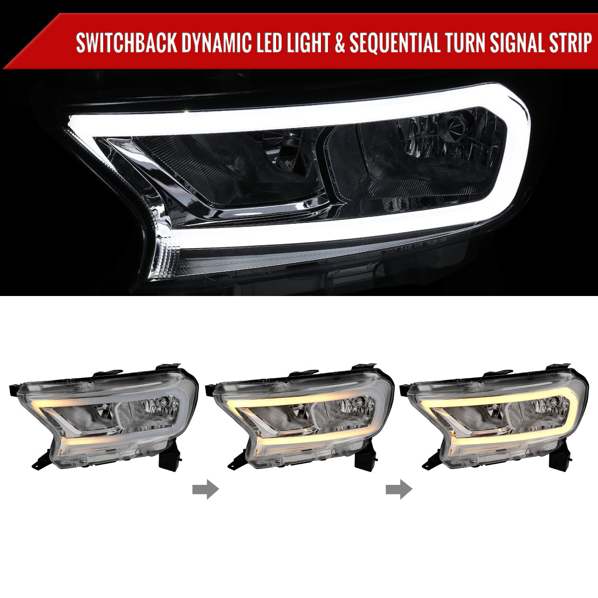 Spec-D 19-24 Ranger XL XLT Headlights OEM Style light Bar Chrome