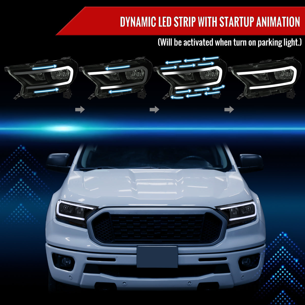 Spec-D 19-24 Ranger XL XLT Headlights OEM Style Light Bar Black/Smoked