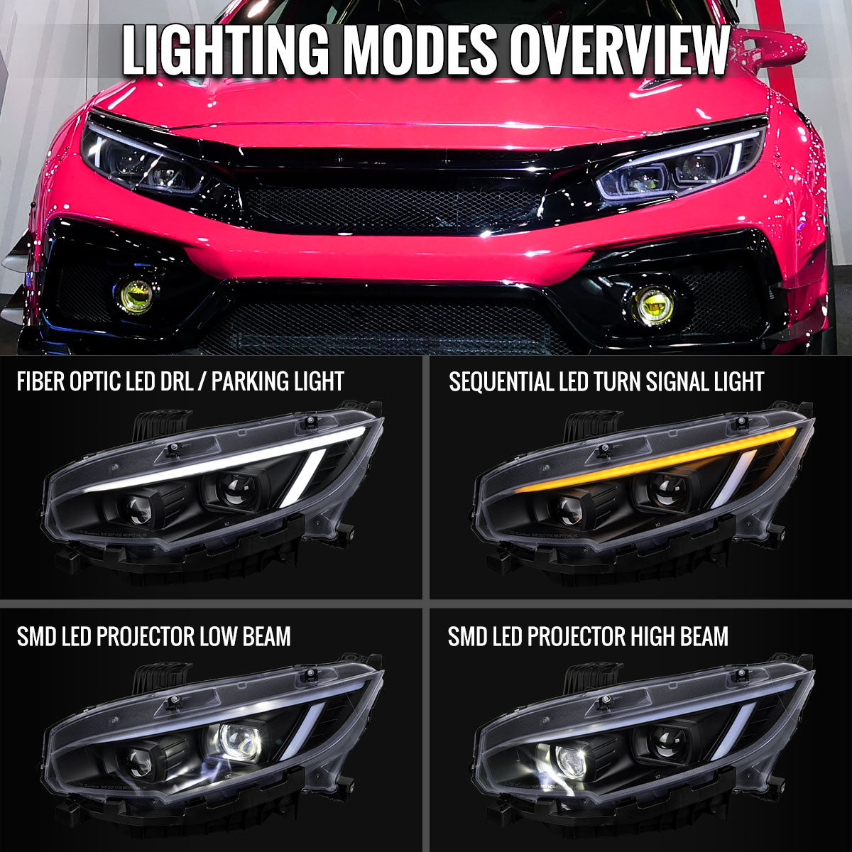 Spec-D 16-21 Honda Civic Led Projector Headlight Black