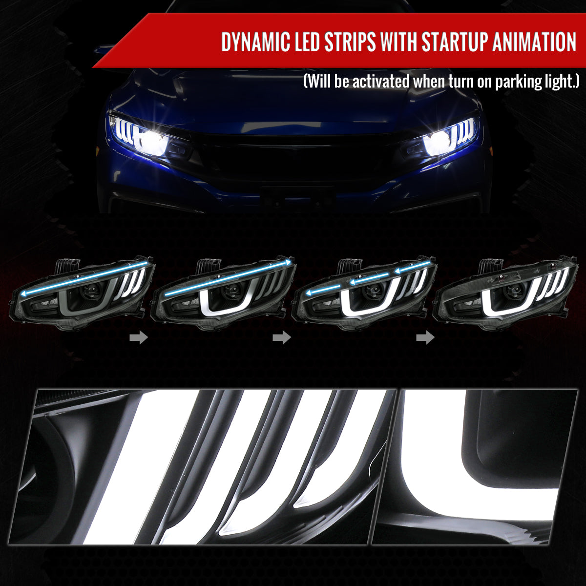Spec-D 16-21 Honda Civic Headlights SEQ LED Black/Smoked