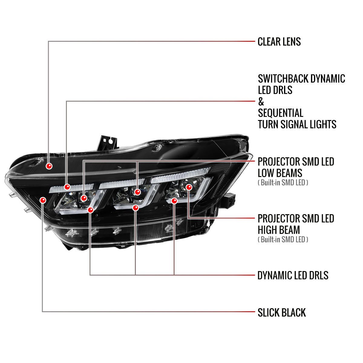 Spec-D 15-17 Mustang Headlights Sequential Start-Up Animation Black