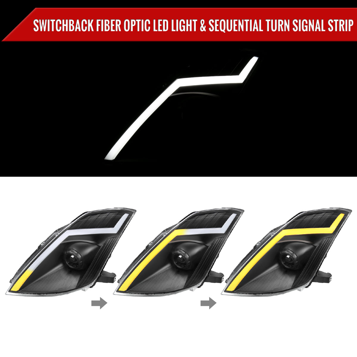 Spec-D 06-09 Nissan 350Z Headlights Sequential LED Bar Black.