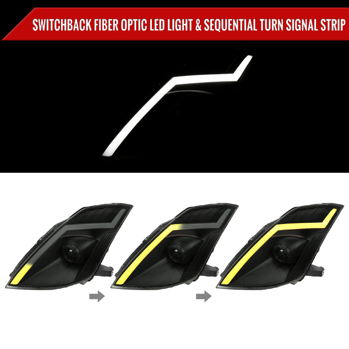 Spec-D 06-09 350Z SEQ Projector Headlights Black/Smoked Lens