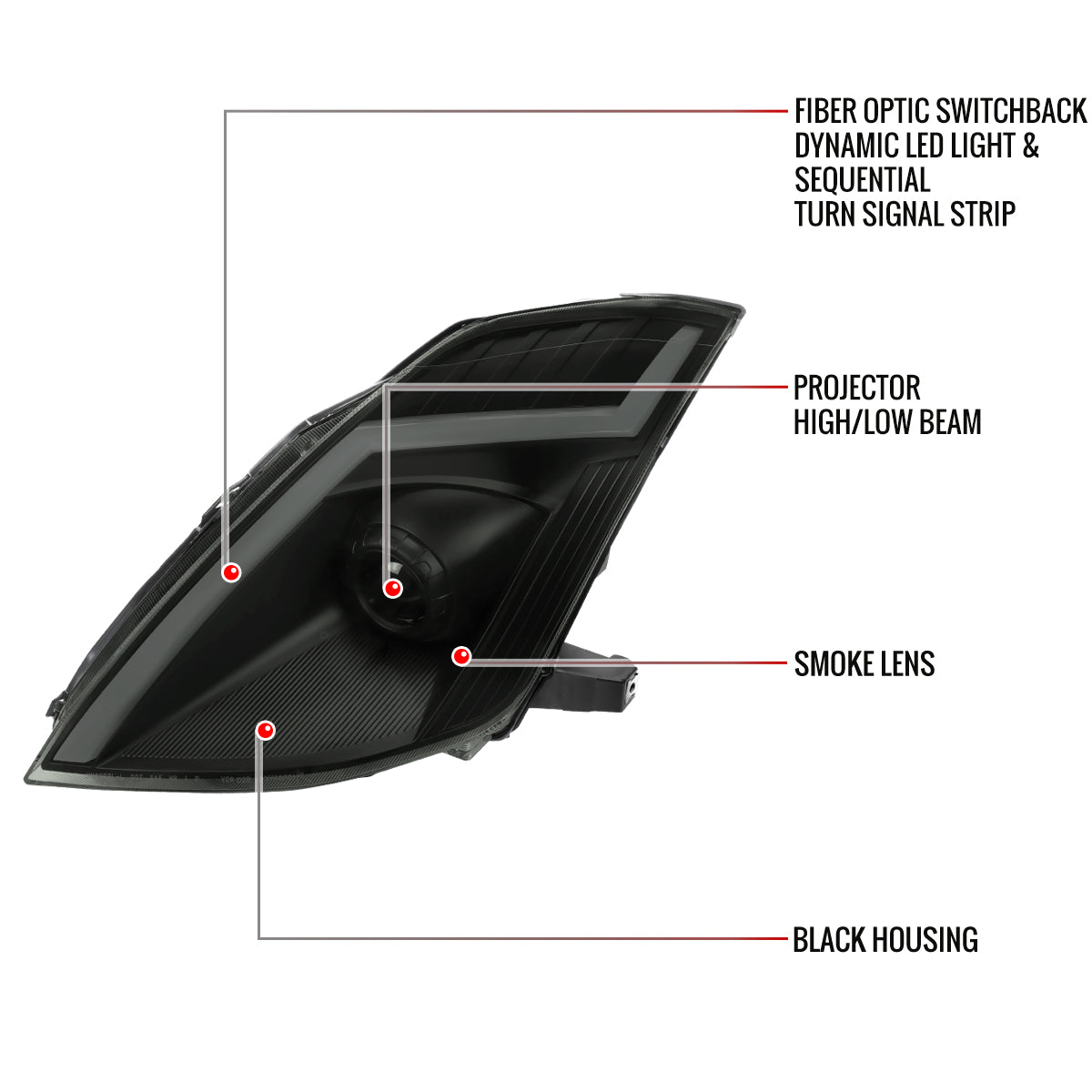 Spec-D 06-09 350Z SEQ Projector Headlights Black/Smoked Lens
