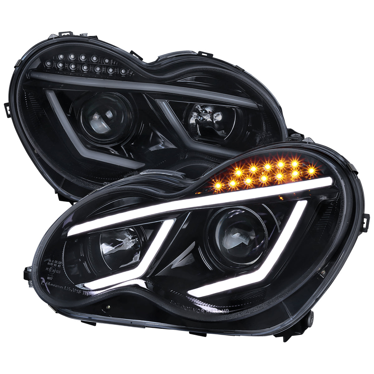 Spec-D 01-07 Benz W203 C Class 4DR LED Bar Headlights Black/Smoked