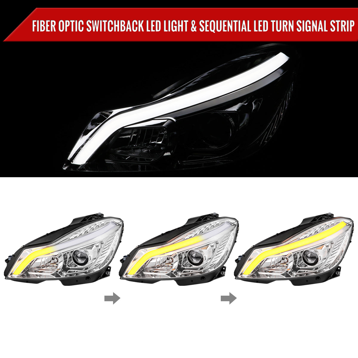 Spec-D 12-14 Mercedes W204 C-Class Headlights Sequential LED Chrome