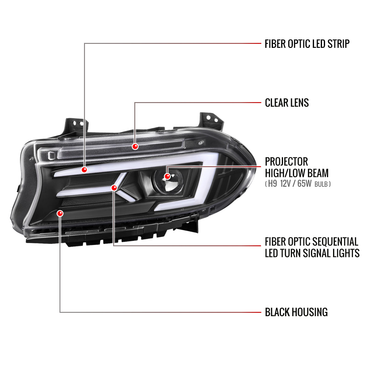 Spec-D 15-23 Dodge Charger Headlights LED Strip Sequential Black