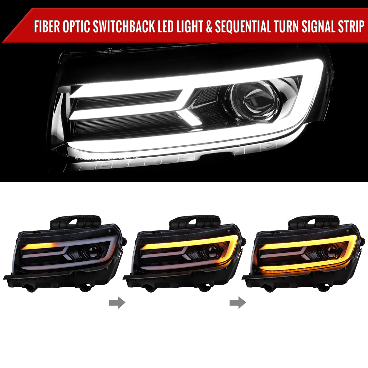 Spec-D 14-15 Chevy Camaro Headlights SEQ LED Strip Black/Smoked