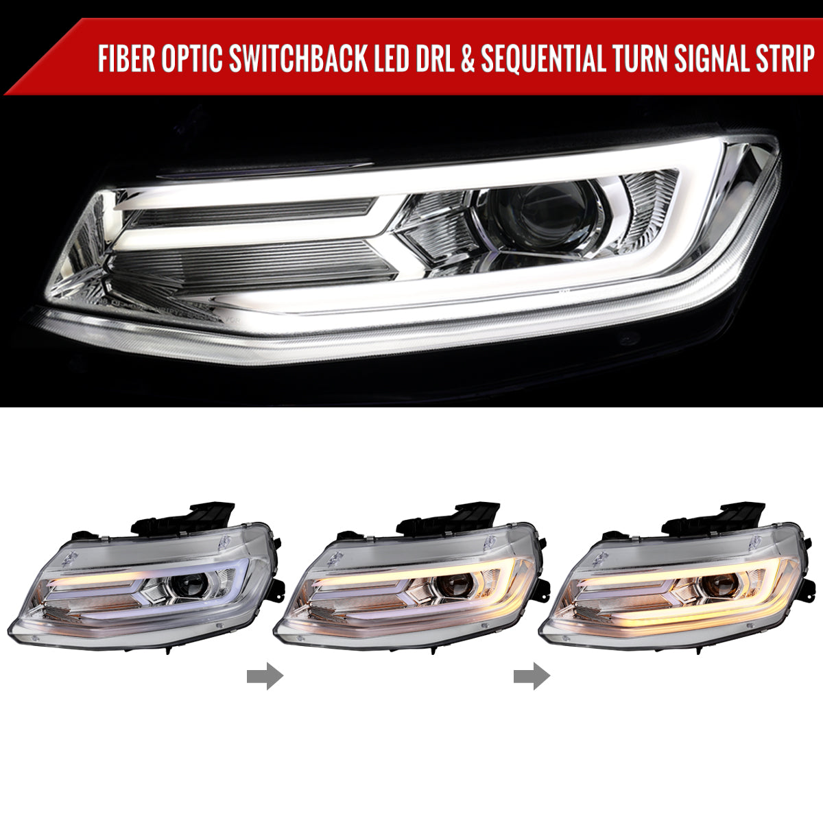 Spec-D 16-18 Chevy Camaro Sequential Projector Headlights Chrome