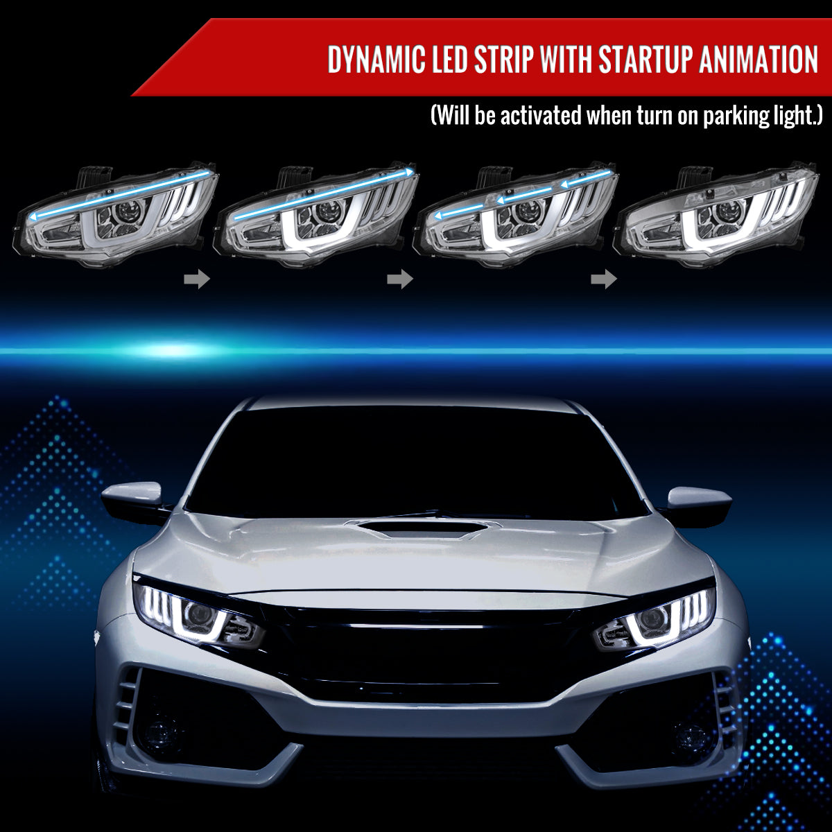 Spec-D 16-21 Honda Civic Sequential LED Headlights Chrome