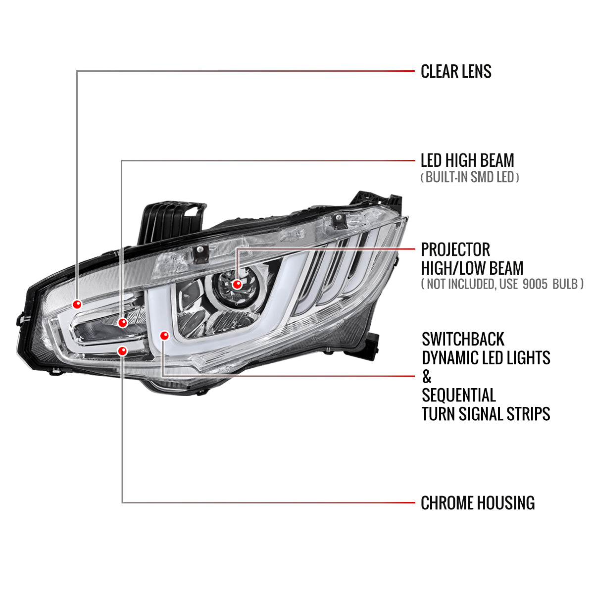 Spec-D 16-21 Honda Civic Sequential LED Headlights Chrome