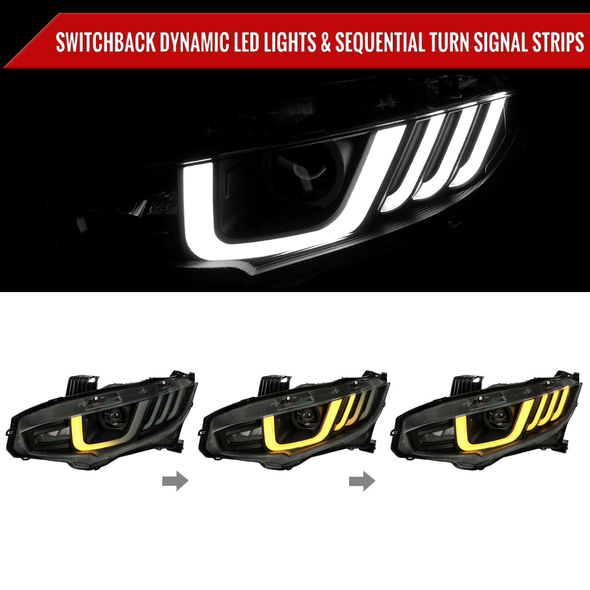 Spec-D 16-21 Honda Civic Projector Headlights LED SEQ Black/Smoked