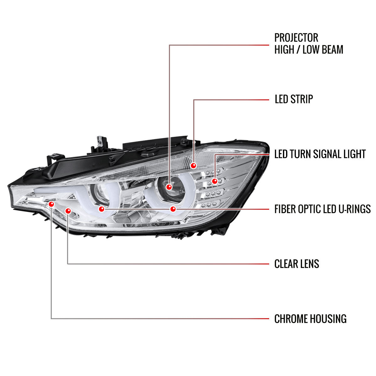 Spec-D 12-15 BMW F30 3-Series 4DR LED Projector Headlights HID Chrome
