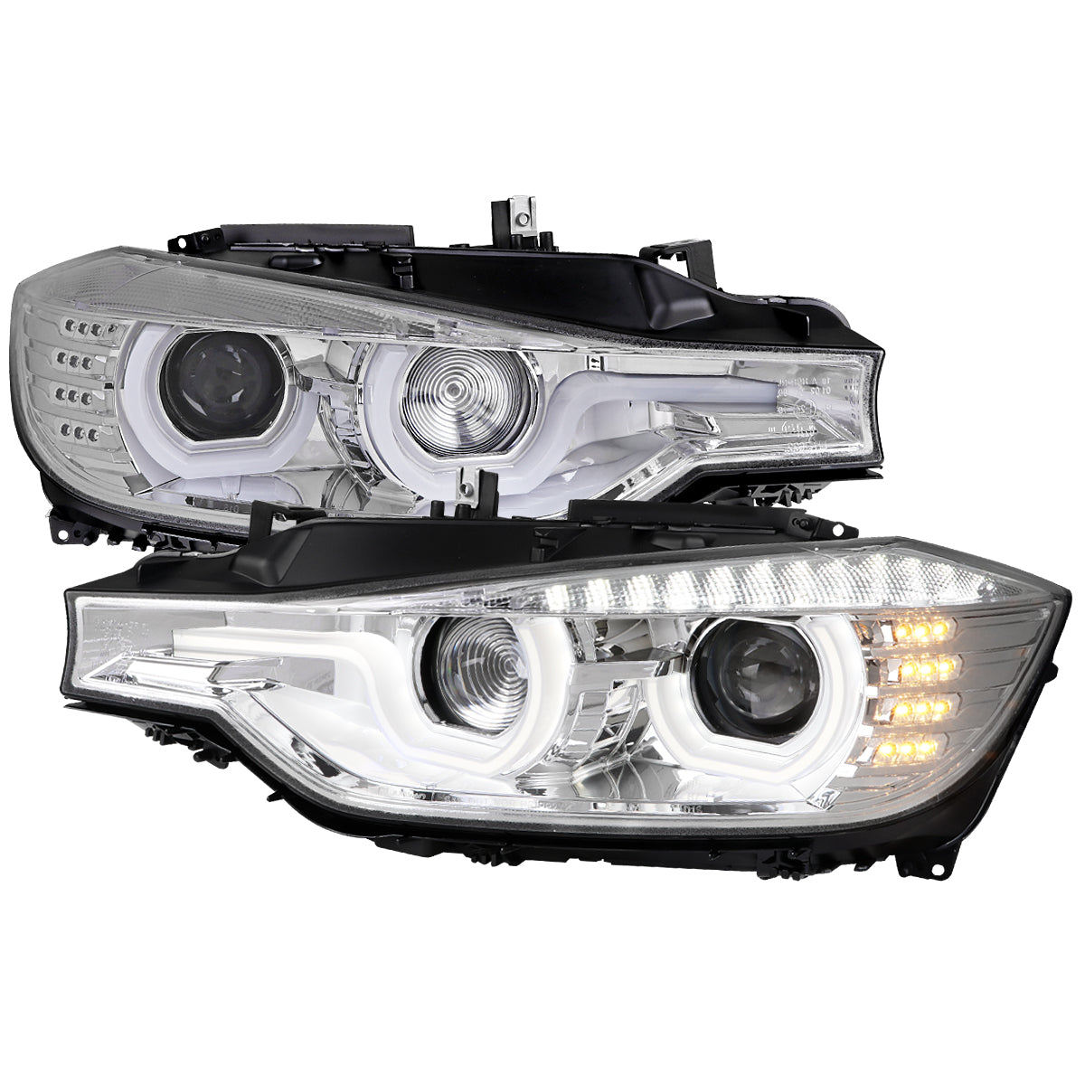 Spec-D 12-15 F30 3-Series 4DR Dual U-Bar Projector Headlights Chrome