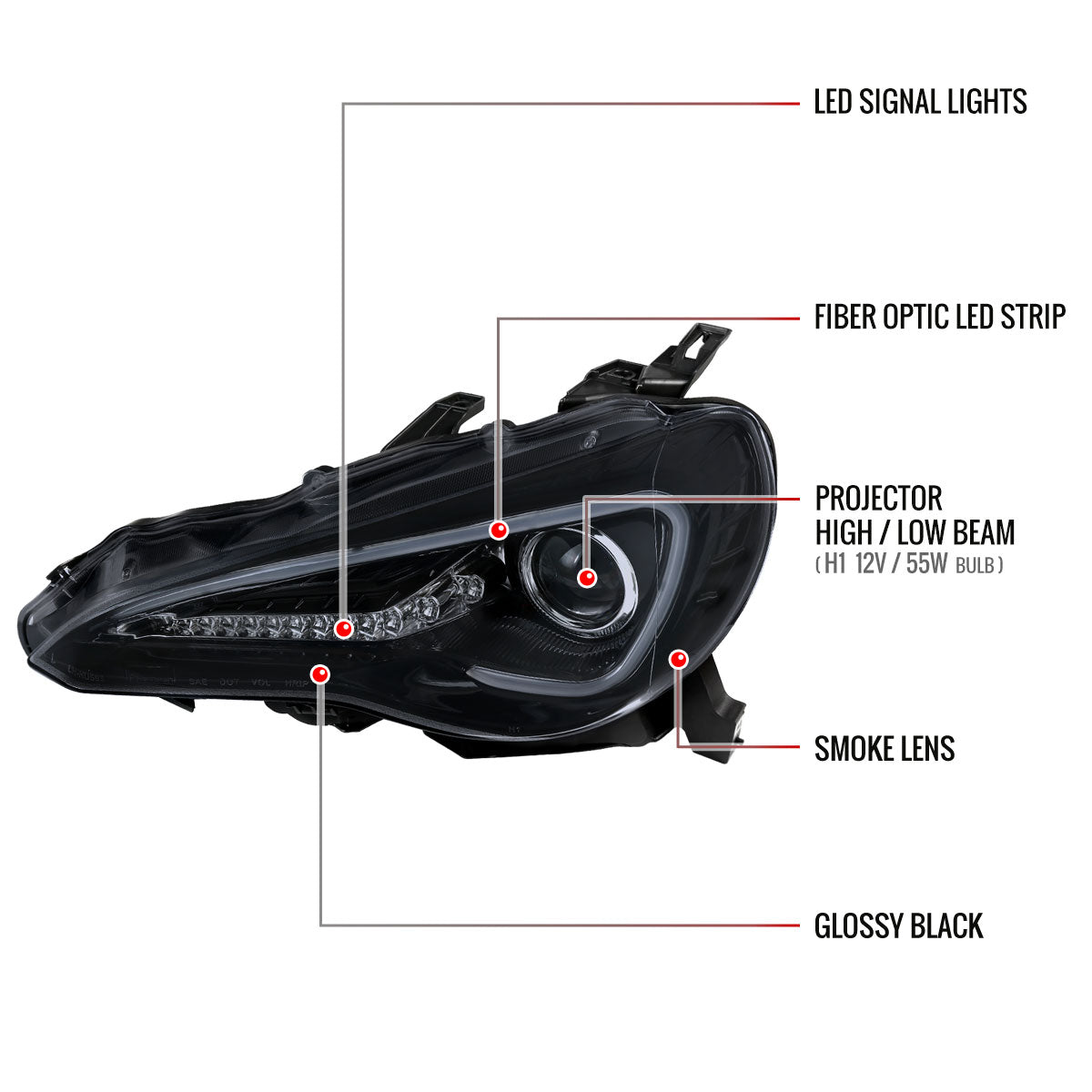 Spec-D 12-17 86/ Scion FRS Bar Projector Headlights GL Black/ Smoked