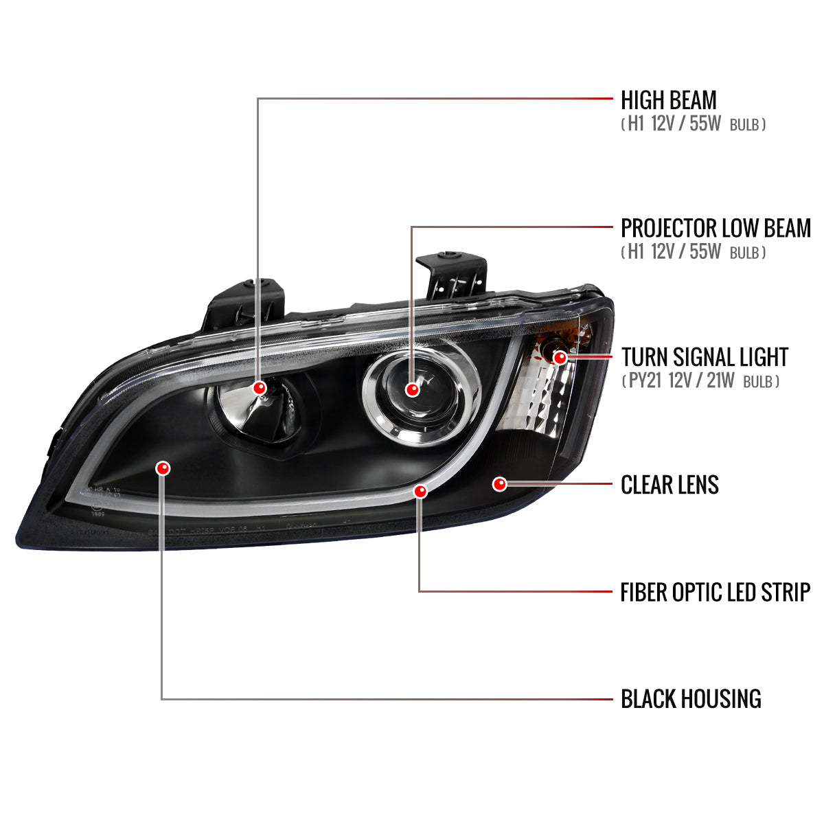 Spec-D 08-09 Pontiac G8 LED Bar Projector Headlights Black
