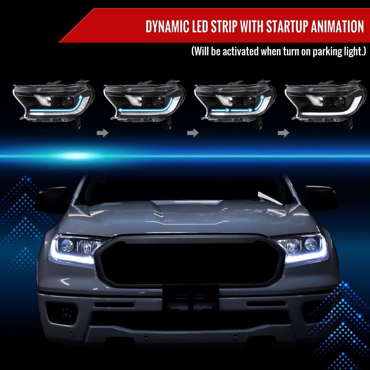 Spec-D 19-22 Ford Ranger SEQ LED Bar Projector Headlights Black