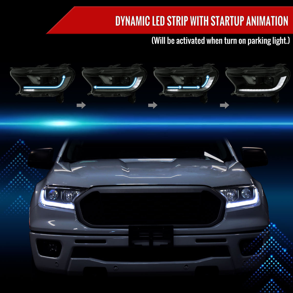 Spec-D 19-22 Ford Ranger SEQ LED Bar Projector Headlights Black/Smoked