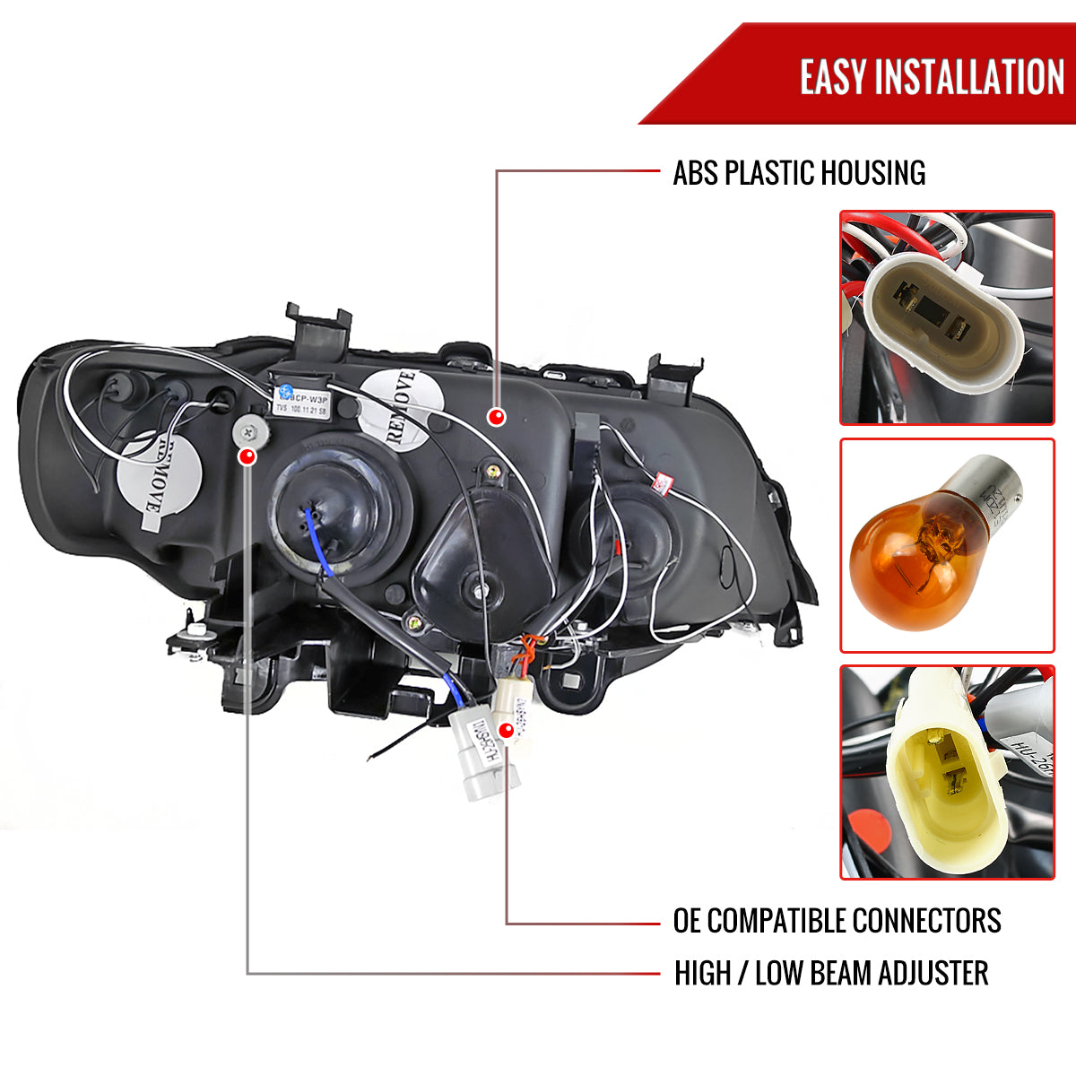 Spec-D 01-03 BMW E53 X5 Halo Projector Headlights Black