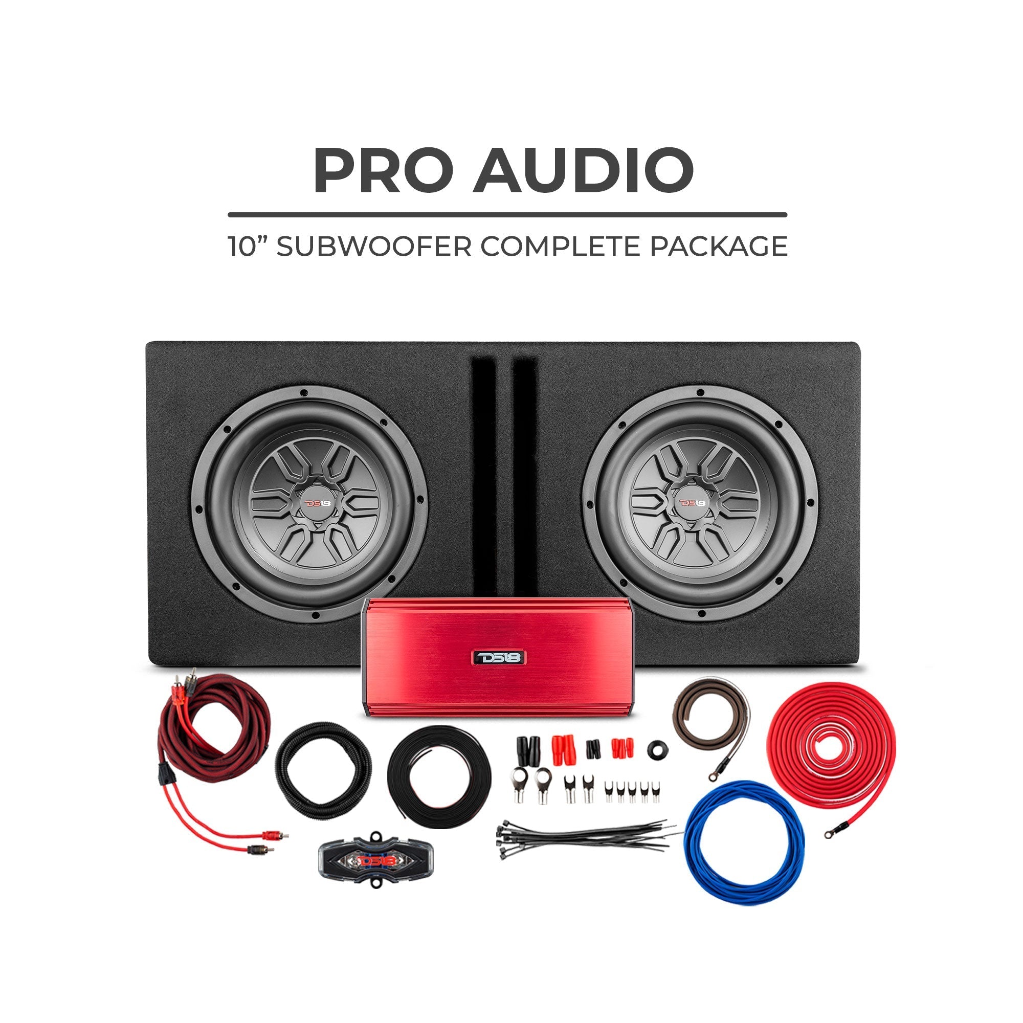 LSE-210A Bass Package 2 x SLC-MD10.4 In a Ported Box with S-1500.1/RD Amplifier and 4-GA Amp Kit 800 Watts