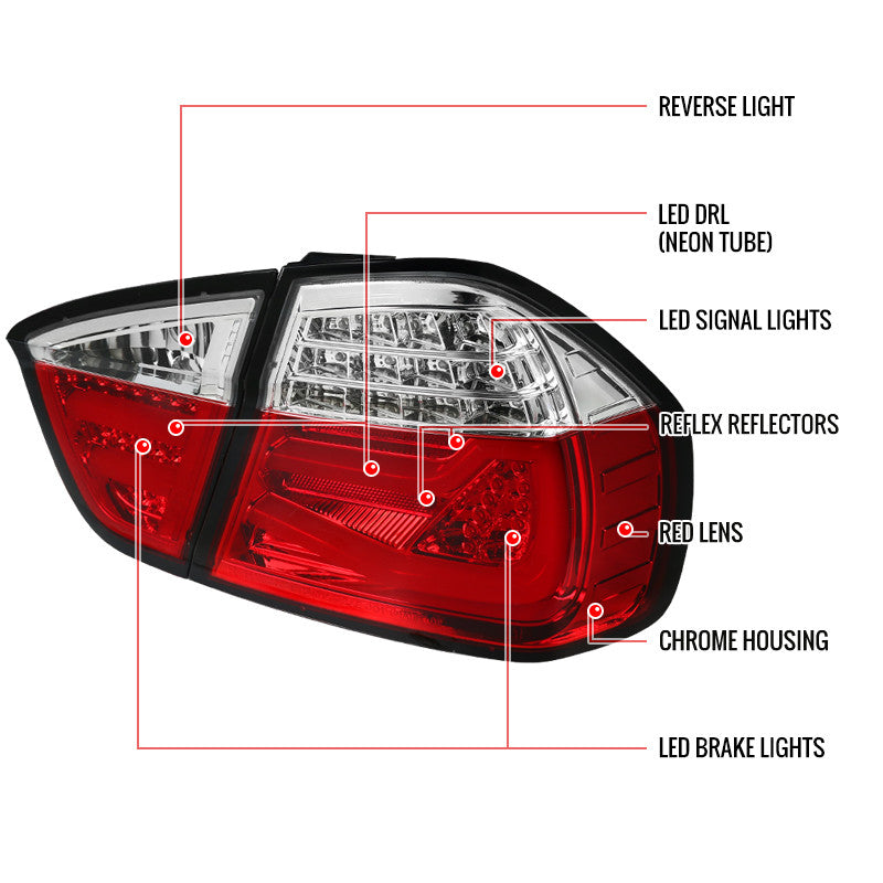 Spec-D 06-08 BMW E90 LED Tail Lights Red