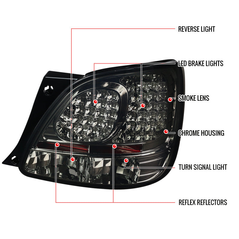 Spec-D 98-05 Lexus GS300/400/430 Tail Lights LED Chrome/Smoked