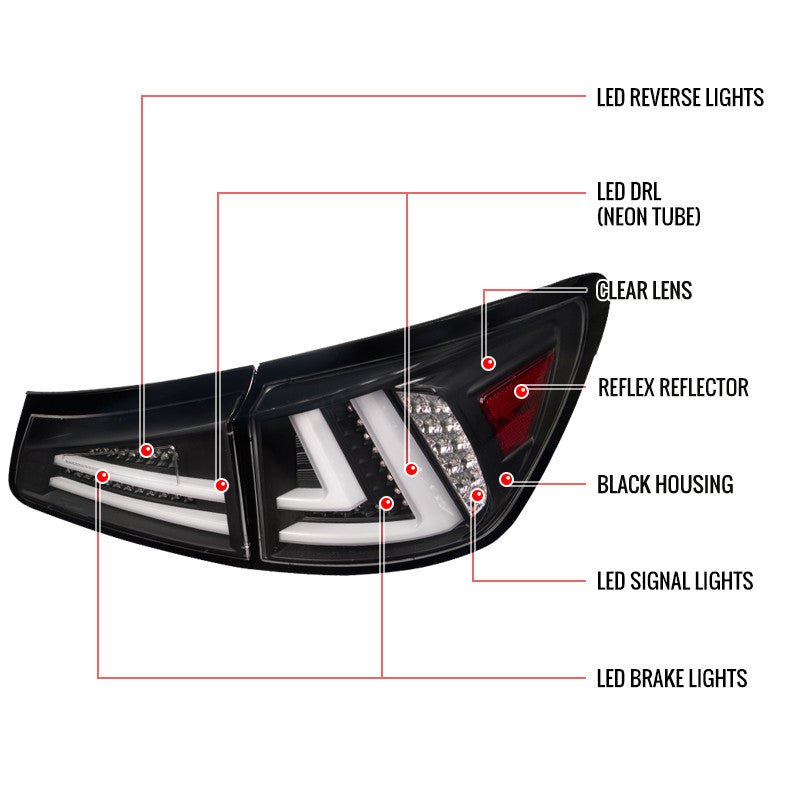 Spec-D 06-13 Lexus IS250 IS350 Tail Lights LED Matte Black/Clear