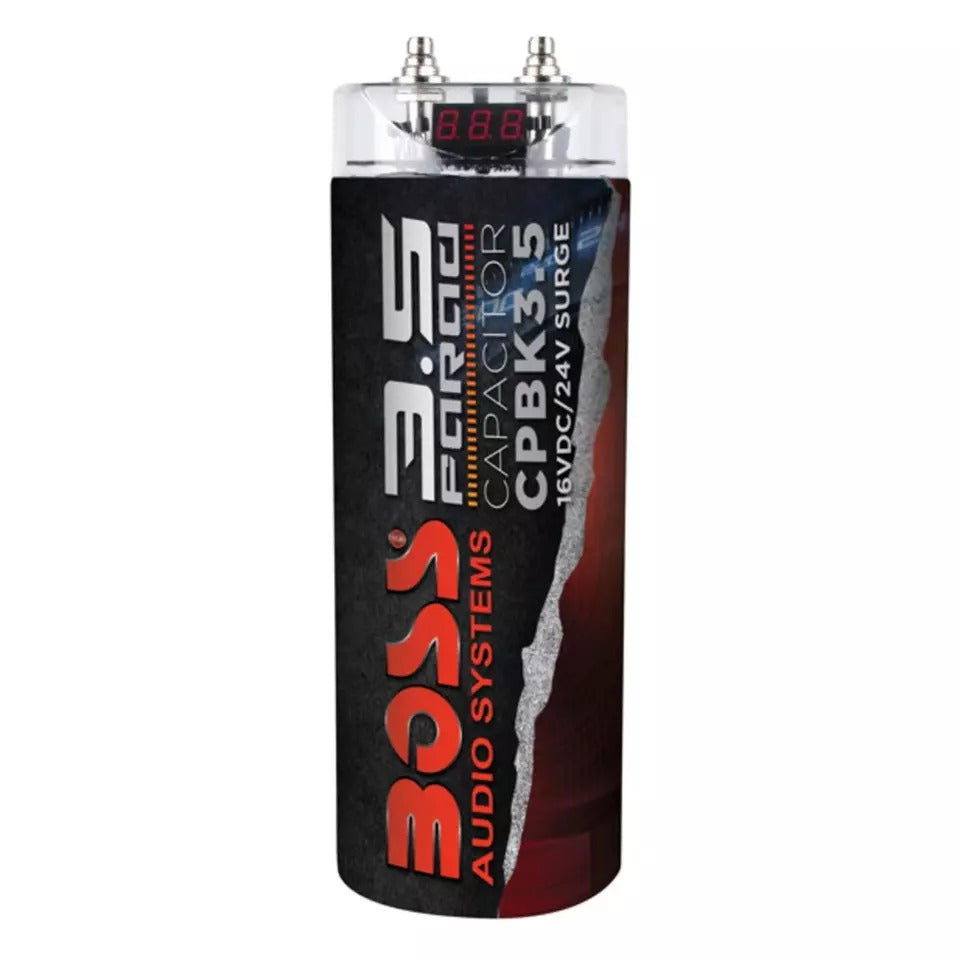 Boss Audio CPBK3.5 3.5 Farad Capacitor w/ Digital Volt Display 16VDC/24V Surge