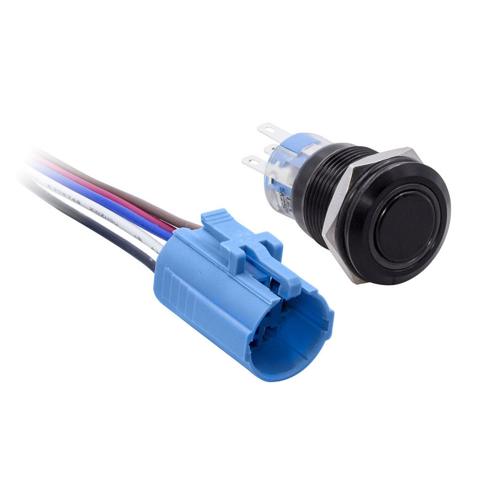 MIBRBSB19 19 MM MOMENTARY BLACK SWITCH WITH HARNESS 5A IP67 - BLUE