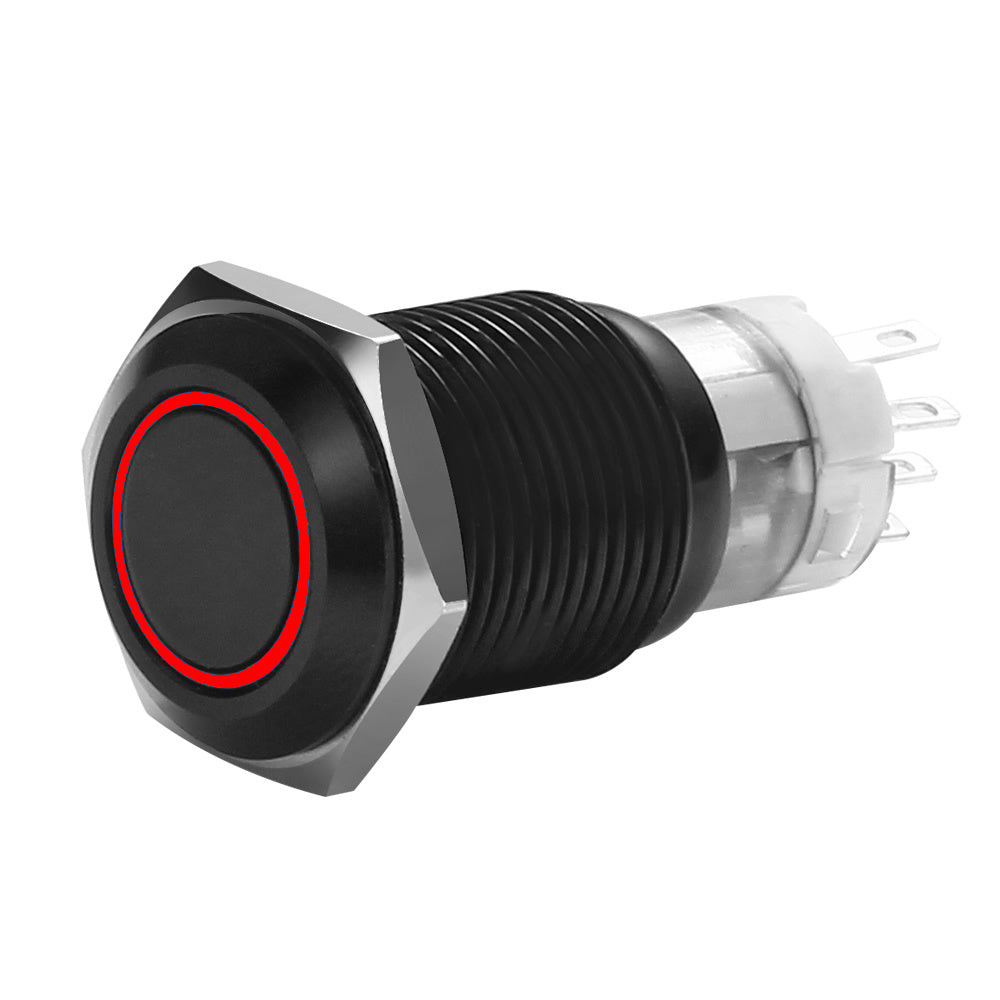 MIBRBSR19 19 MM BLACK MOMENTARY SWITCH WITH HARNESS 5A IP67 - RED