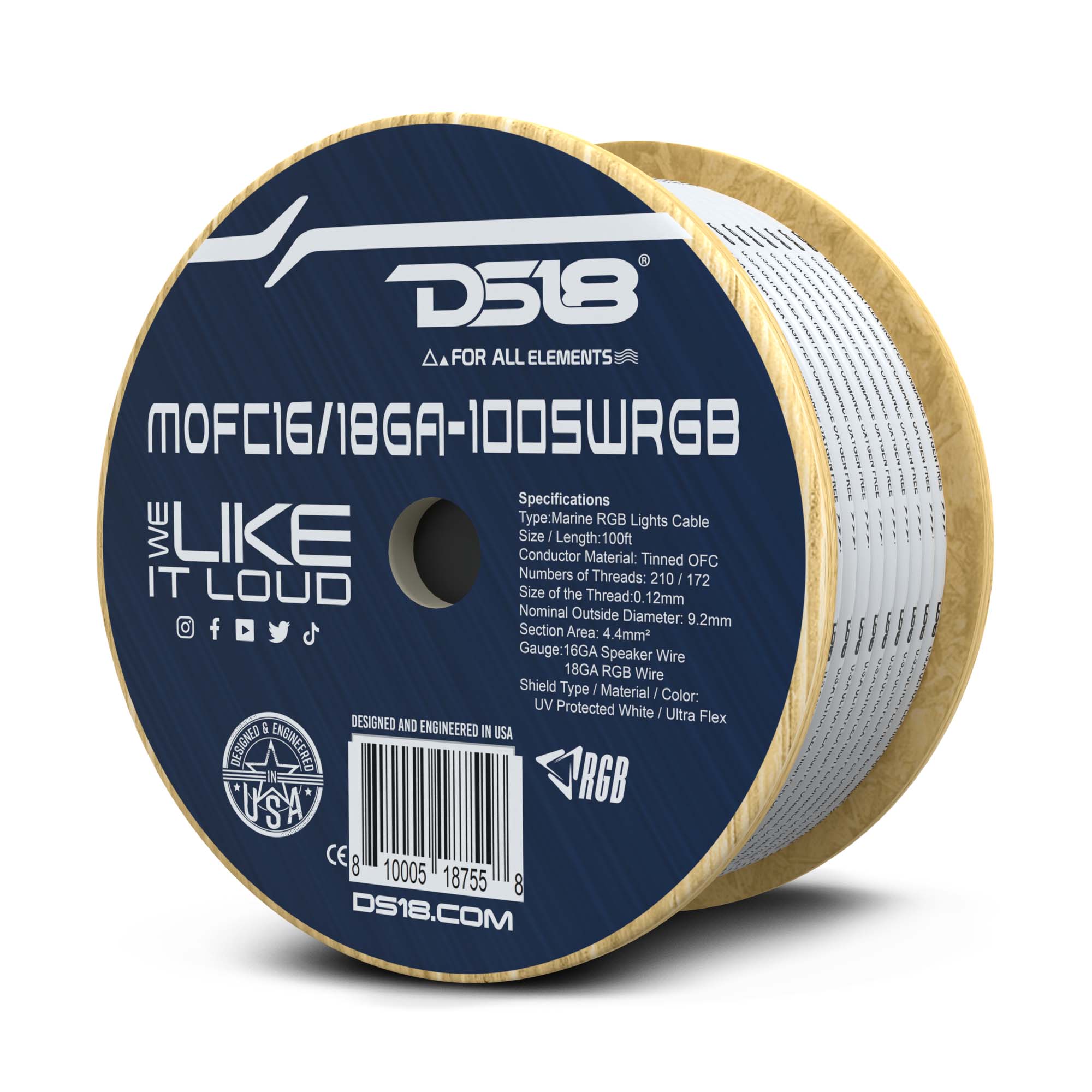 DS18 18-GA LED RGB and 16-GA Speaker Wires Marine Grade Tinned 100% Copper OFC -100 Feet