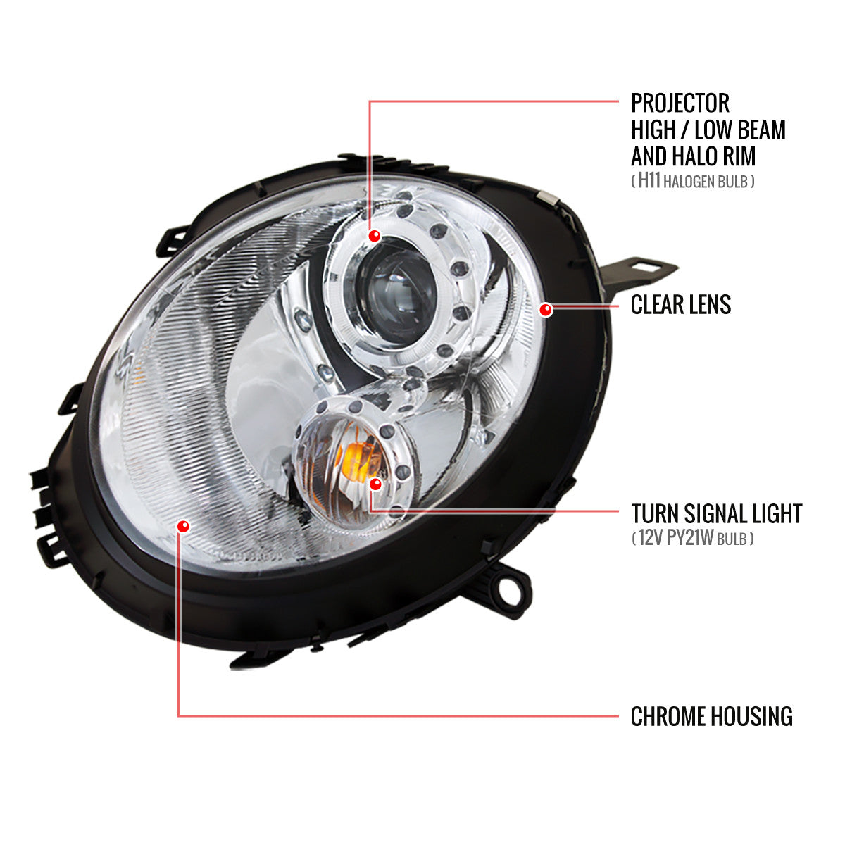 Spec-D 07-15 Mini Cooper Headlights Halo Projector Chrome