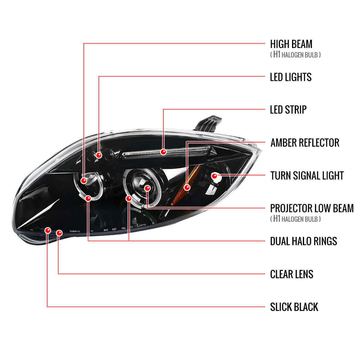 Spec-D 06-11 Mitsubishi Eclipse Projector Headlights Black
