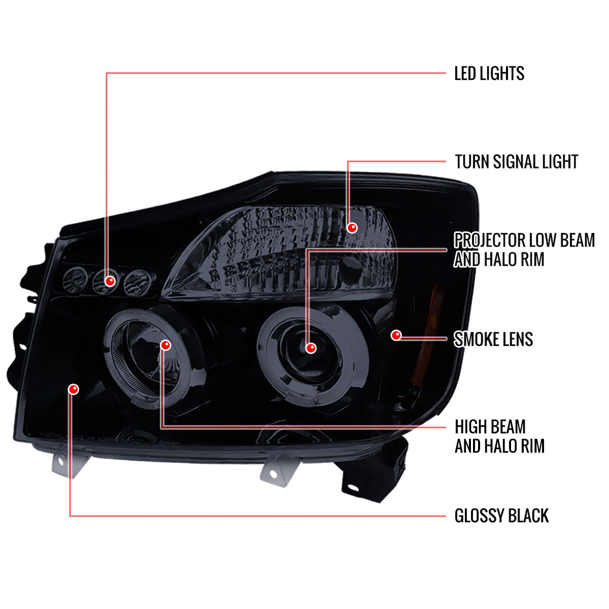Spec-D 04-15 Nissan Titan Halo Projector Headlights Black/Smoked