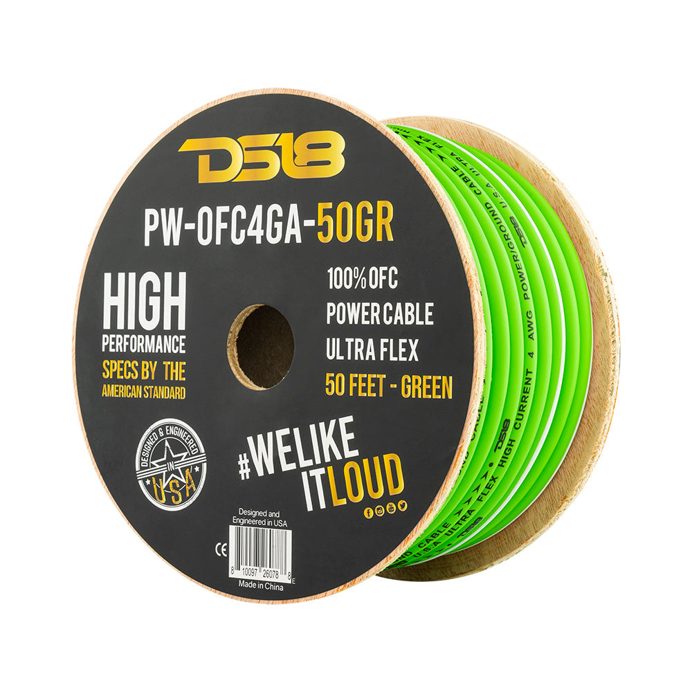 DS18 4-GA 100% OFC Ground, Power Cable, 50 Feet