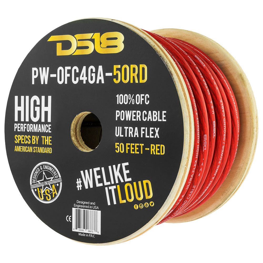 DS18 4-GA 100% OFC Ground, Power Cable, 50 Feet