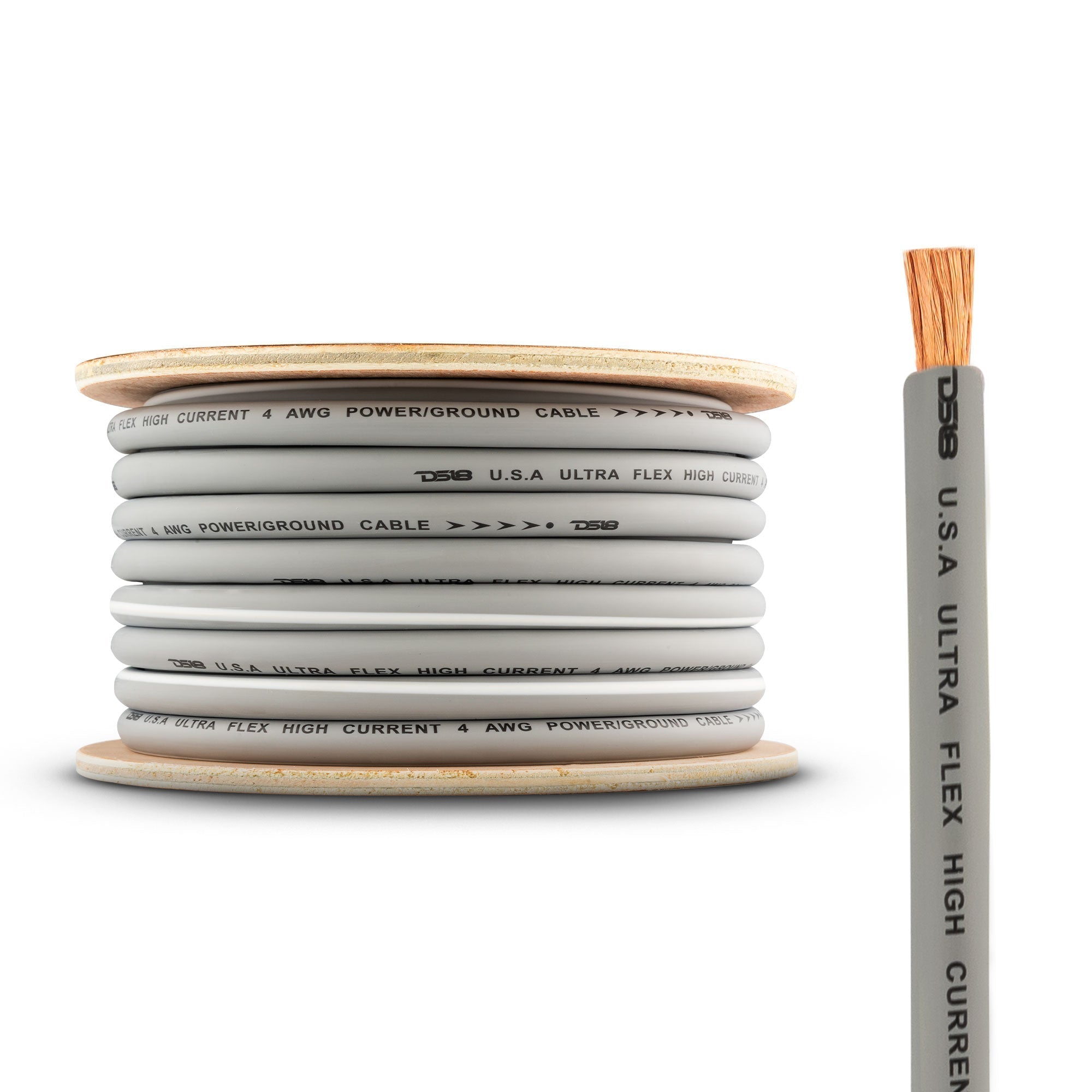 DS18 4-GA 100% OFC Ground, Power Cable, 50 Feet -Silver