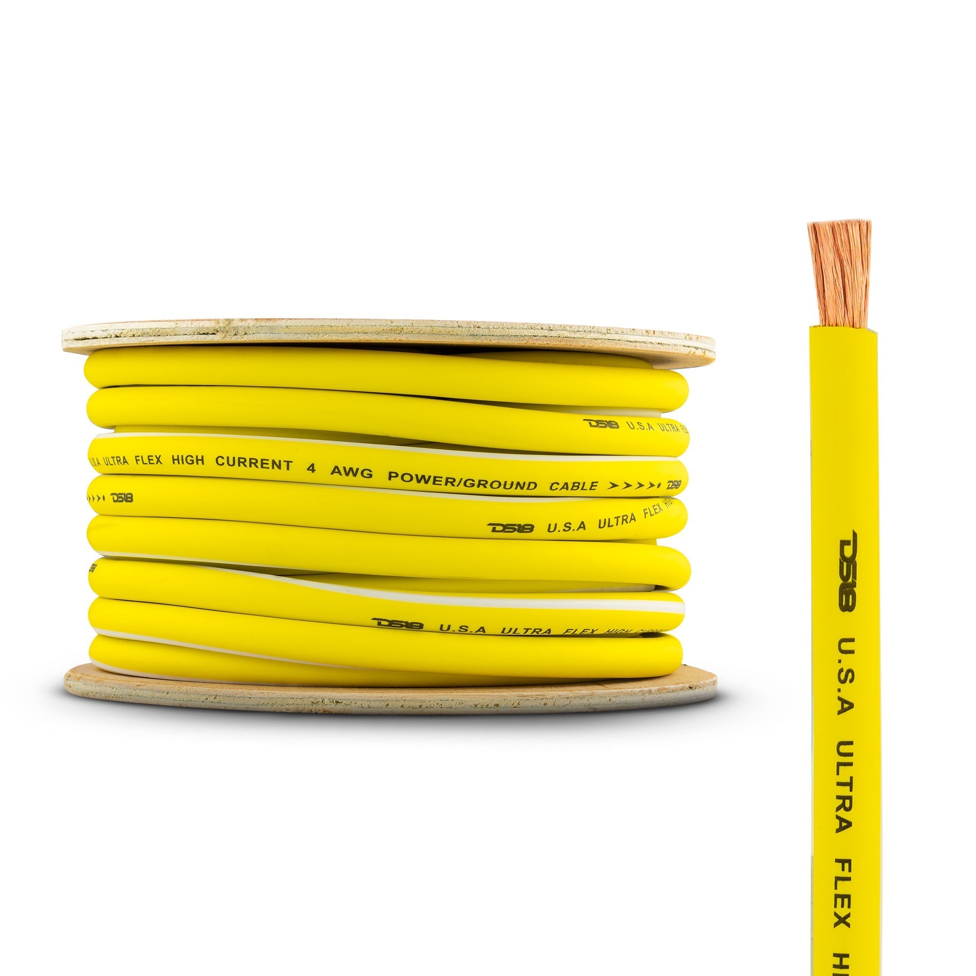 DS18 4-GA 100% OFC Ground, Power Cable, 50 Feet -Yellow