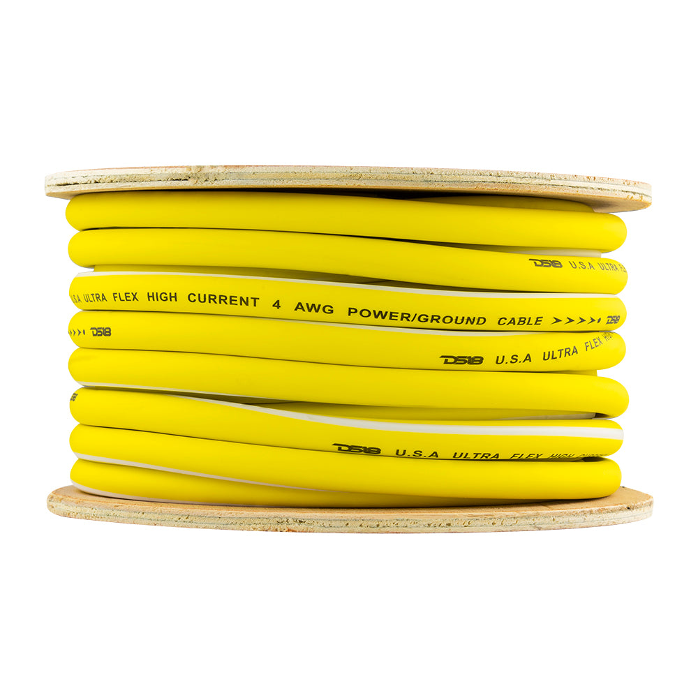 DS18 4-GA 100% OFC Ground, Power Cable, 50 Feet -Yellow