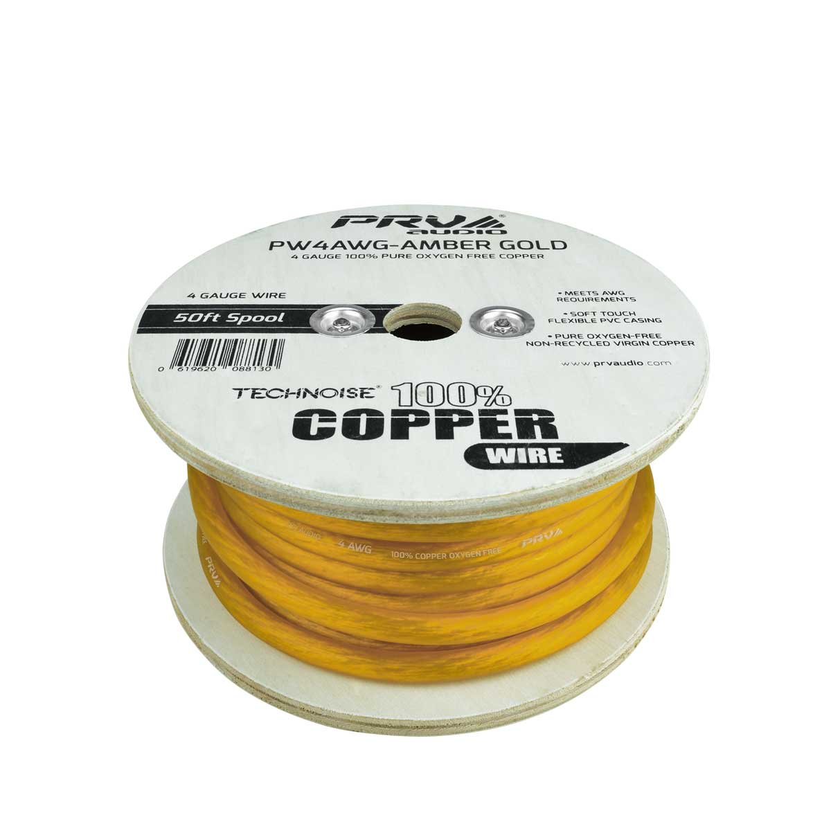 PRO AUDIO OFC POWER WIRE SPOOL 4G 50 FT AMBER GOLD